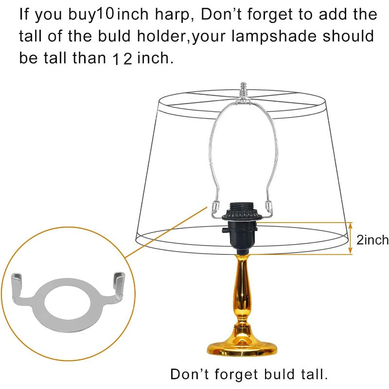 2-Pack Adjustable Lamp Shade Harp Holder Kit with E26 Base & \u002FShade Compatible - Heavy-Duty Metal Harp (Nickel\u002FBrass\u002F) - Compatible with Table\u002FFloor Lamps, Easy Install Detachable Light Fixture Parts for Bulb & Shade
