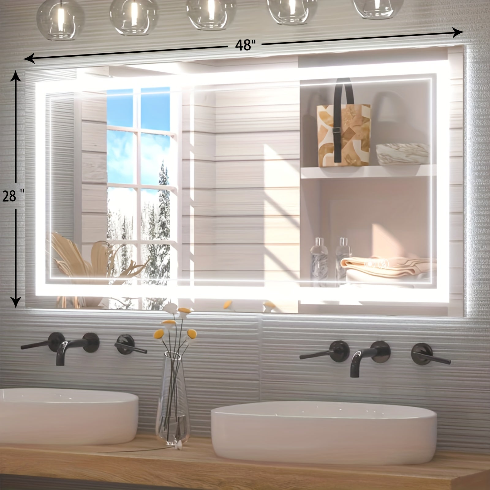 32X40 24X36 28X48 24X32 28X40LED Bathroom Mirror 3 Colors Dimmable Vanity Mirror Anti-fogging Bathroom Mirror with Memory Function Front And Backlit Wall Mounted Horizontal\u002FVertical