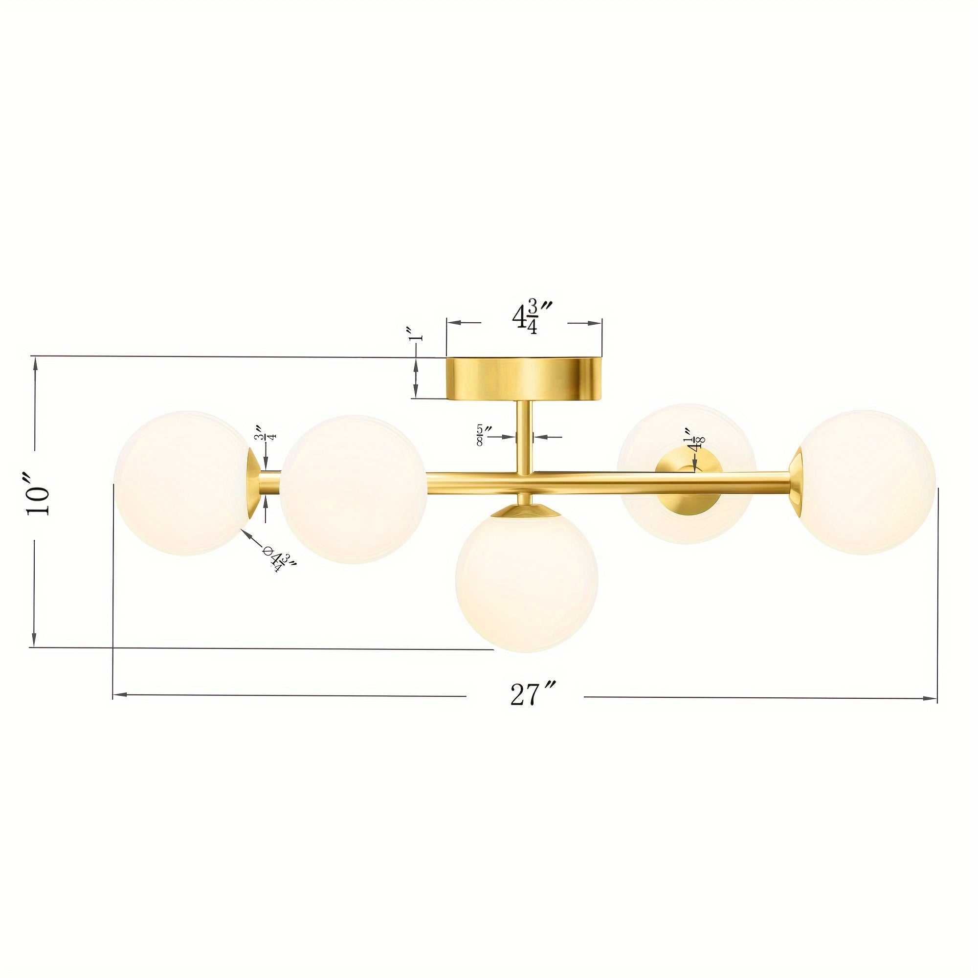 Bathroom Vanity Lights, 5-Light Bathroom Light Fixtures, Mid Century Modern Brass Bathroom Light Ceiling Light, Wall Sconces Semi-Flush Mount Light Fixture With Milk Globe Glass, Brass Gold, G9 Base