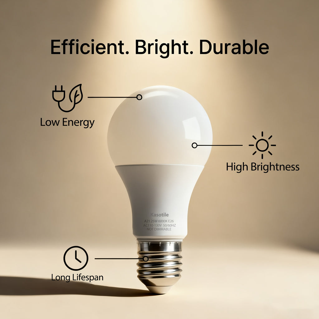 A21 LED Bulb 25W (120W Super Bright) Energy Saving 80% E26 Screw Base 110-130V 6000K White Light, Non-Dimmable, for Home And Commercial Use, Instant On, Flicker-Free (10 Pack)