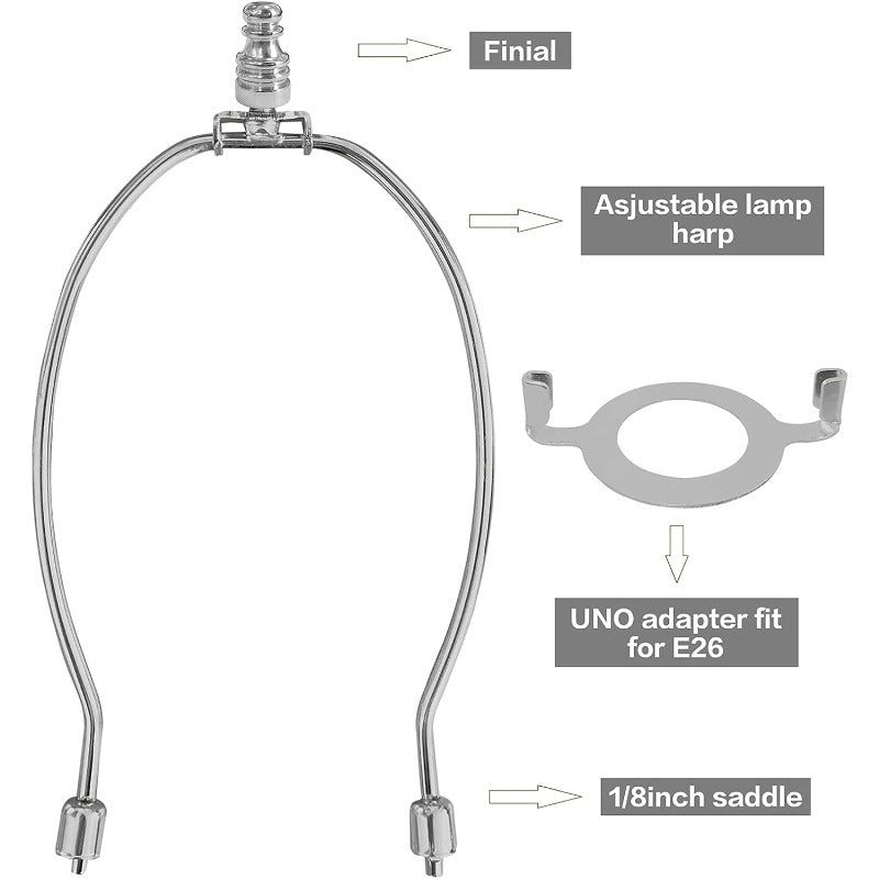 2-Pack Adjustable Lamp Shade Harp Holder Kit with E26 Base & \u002FShade Compatible - Heavy-Duty Metal Harp (Nickel\u002FBrass\u002F) - Compatible with Table\u002FFloor Lamps, Easy Install Detachable Light Fixture Parts for Bulb & Shade