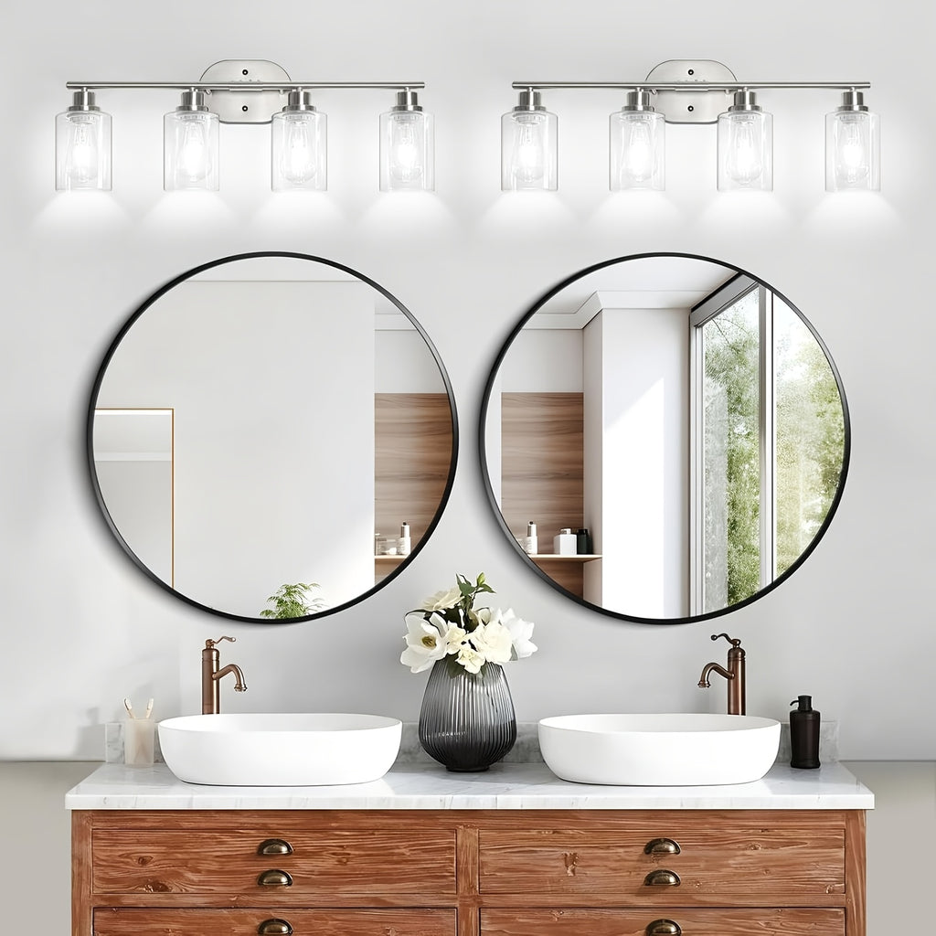 4-Light Bathroom Fixture, E26 Base Modern Vanity Mirror Light with Clear Glass Shade for Bathroom Wall Mirrors, Kitchen, Living Room, Hallway, Cabinets, Porch, Bedroom, Study, Bulb Not Included