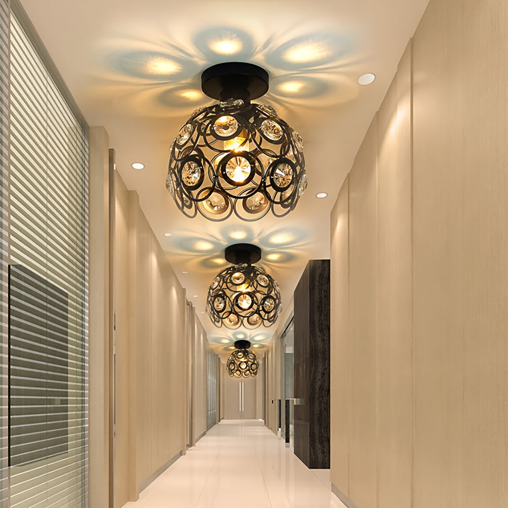 4\u002F1pc Rural Retro Industrial Style E27 Bulb Base Ceiling Light, Matte Black Metal Frame with Geometric Design, Bedroom, Hallway, Kitchen Entrance, Staircase, Balcony Lighting Fixture (Without Bulb)