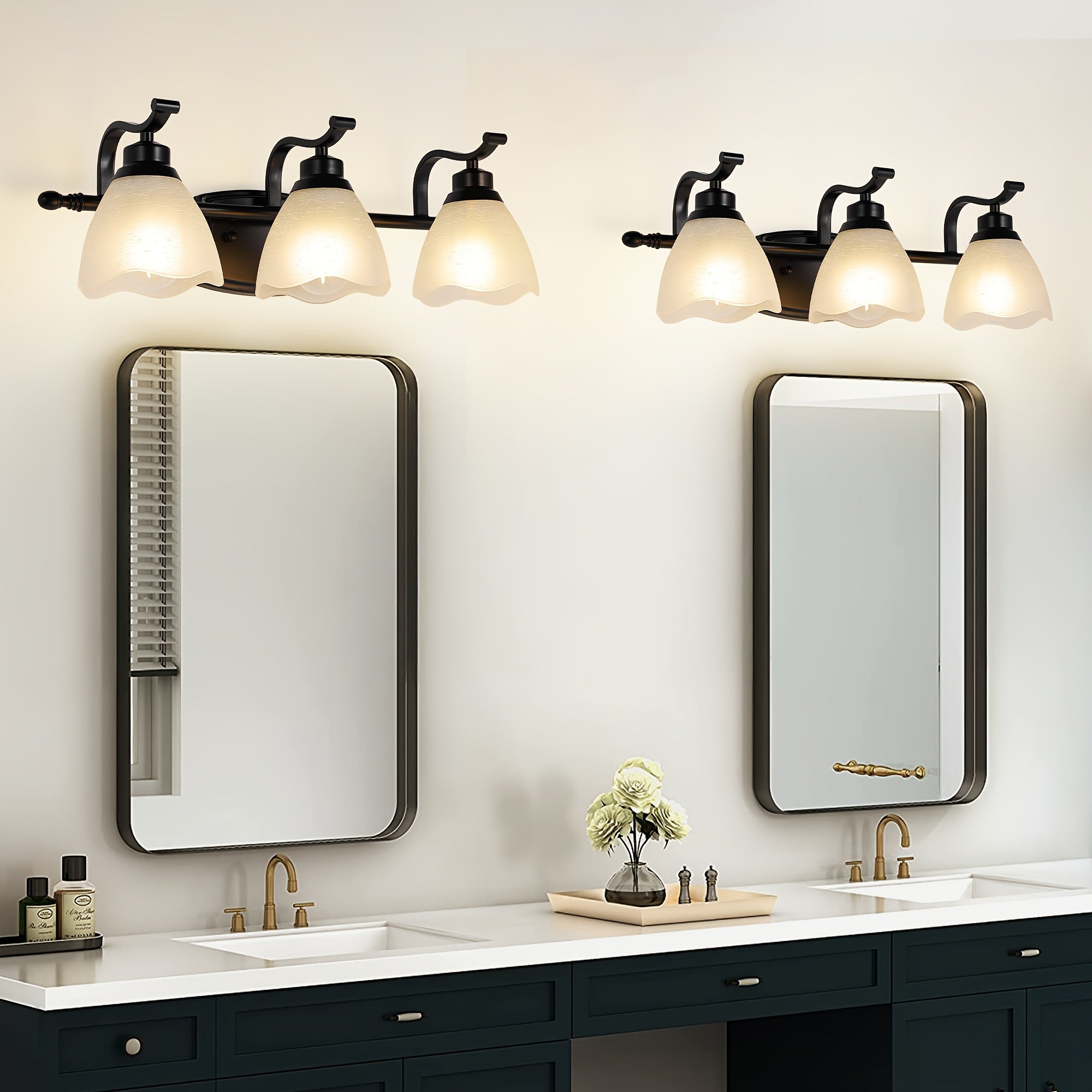 3-Light Modern Bathroom Vanity Light, Matte Black Wall Lights with Frosted Glass Shades, Bathroom Wall Sconce Lamp for Mirror Living Room Bedroom Hallway