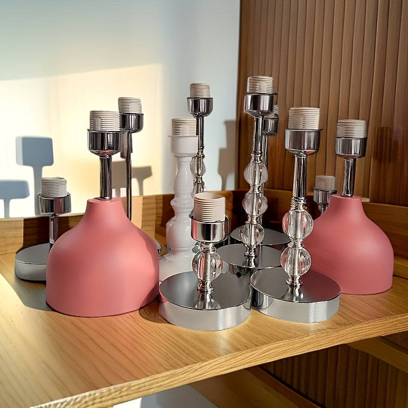 E27 Screw White Painted Metal Straight Rod Table Lamp Base Wholesale Lamp Holder Internet Celebrity Wrought Iron Lamp Holder, Bedroom Bedside Decorative Lighting Fixtures Additions, No Wire No Bulb