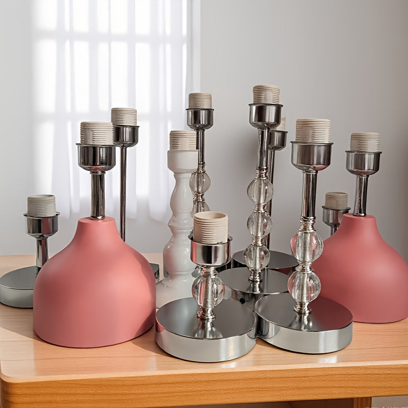 E27 Screw White Painted Metal Straight Rod Table Lamp Base Wholesale Lamp Holder Internet Celebrity Wrought Iron Lamp Holder, Bedroom Bedside Decorative Lighting Fixtures Additions, No Wire No Bulb
