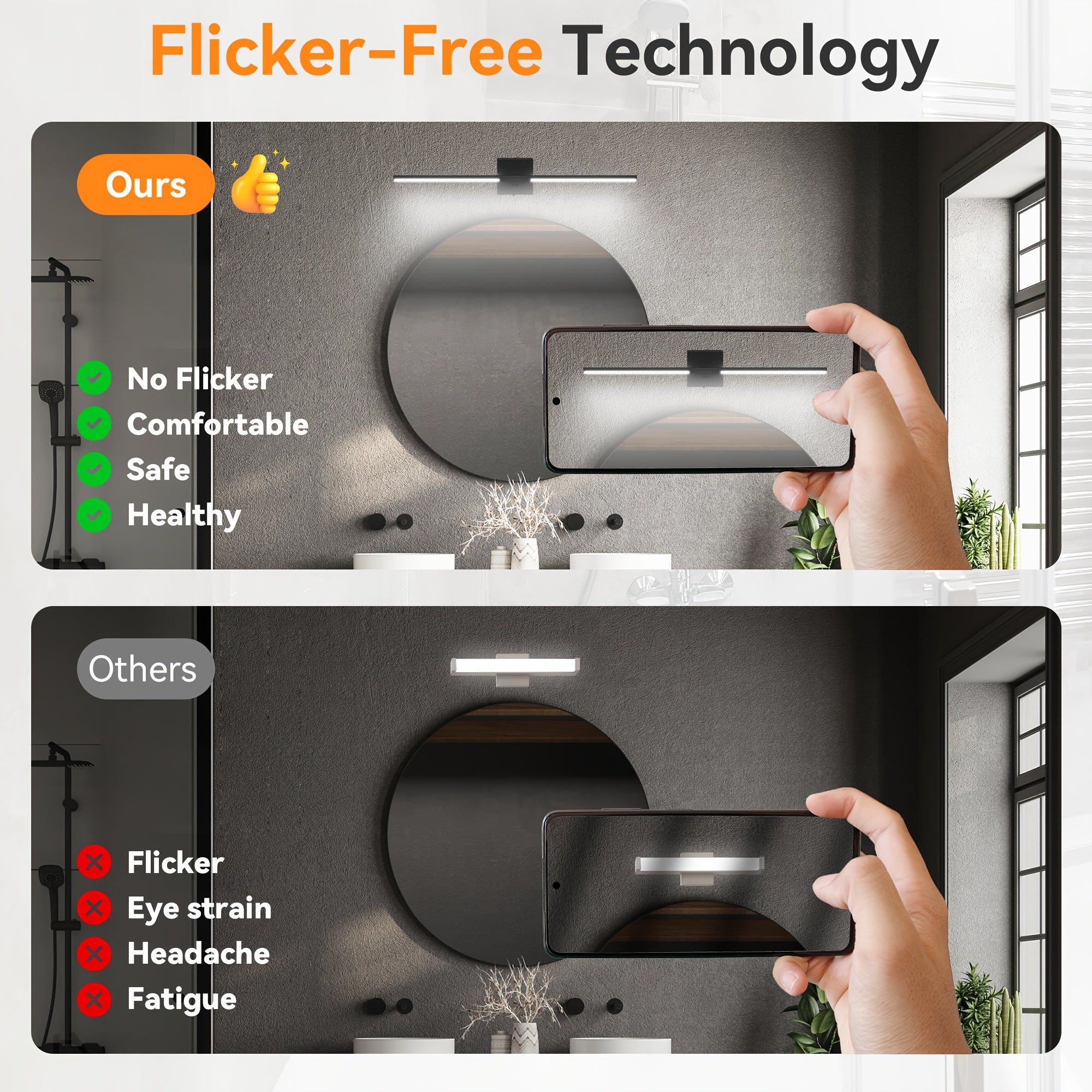 32 Inch Modern LED Bathroom Vanity Light, Built-In Dimmer Switch, 18.5W Dimmable 5CCT Fixture Over Mirror, Matte Silver\u002F Black Aluminum Wall Sconce, Adjustable Color Temperature - ETL FCC Listed