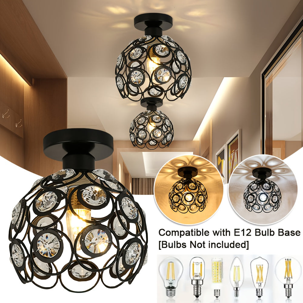 4\u002F1pc Rural Retro Industrial Style E27 Bulb Base Ceiling Light, Matte Black Metal Frame with Geometric Design, Bedroom, Hallway, Kitchen Entrance, Staircase, Balcony Lighting Fixture (Without Bulb)