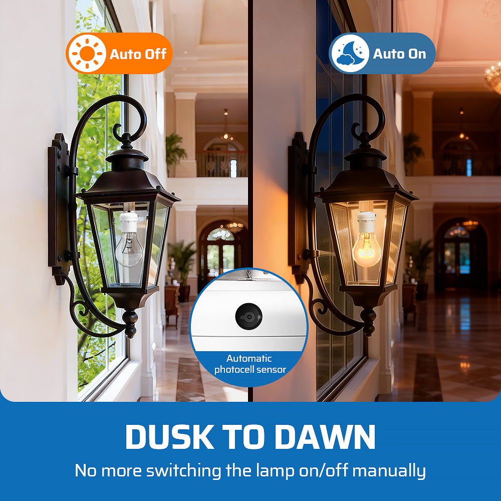 Dusk to Dawn Light Sensor Socket, E26\u002FE27 Bulb Adapter with 360° Adjustable Sensor, Auto On Off Light Socket, 6 Pack
