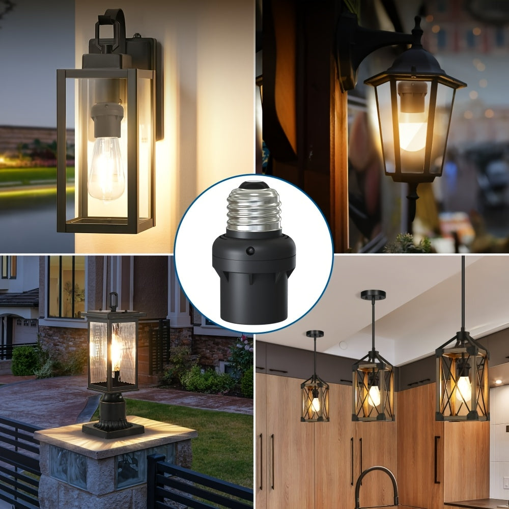 Dusk to Dawn Light Sensor Socket, E26 E27 Bulb Base, Photocell Night Light Outlet, Black, 6 Pack
