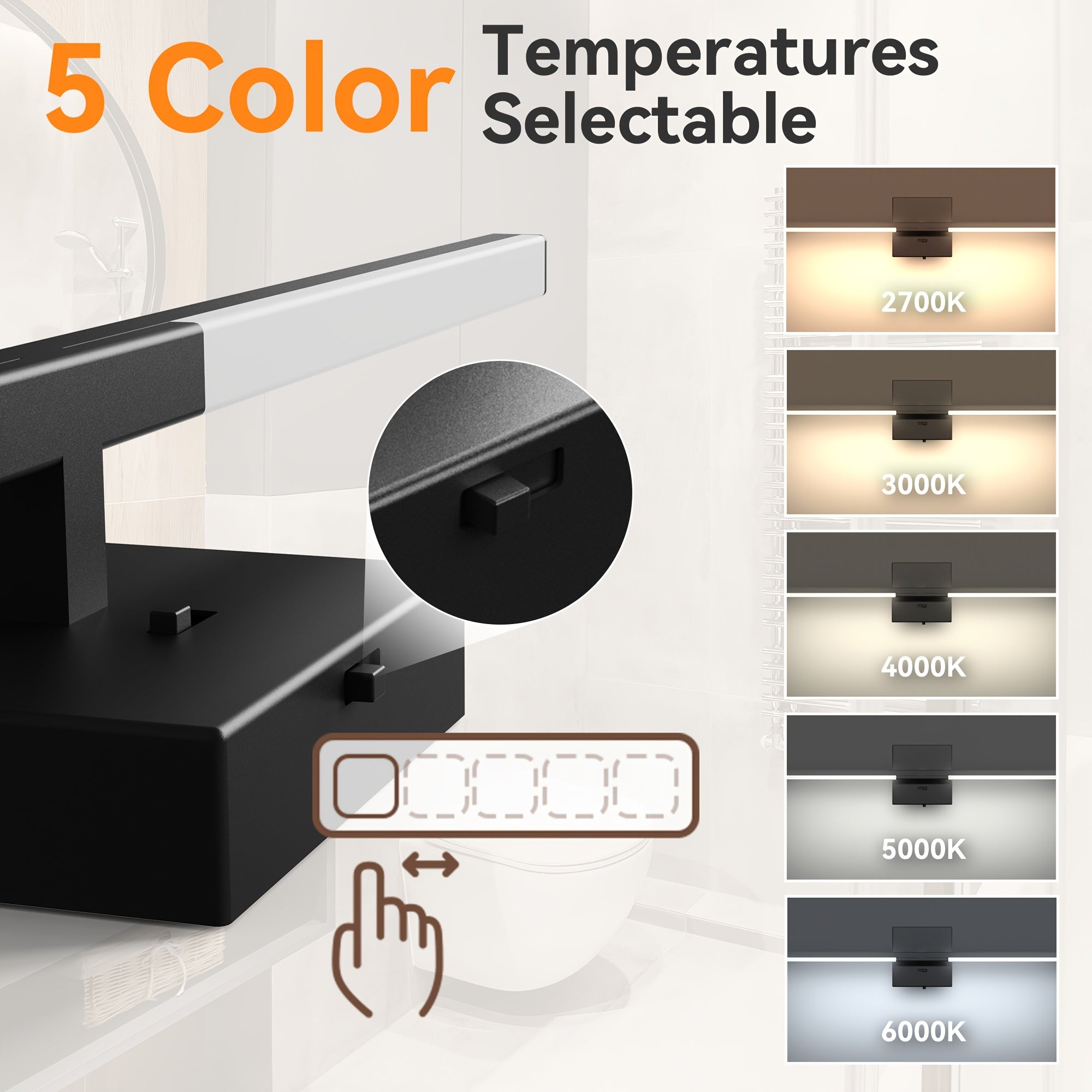 32 Inch Modern LED Bathroom Vanity Light, Built-In Dimmer Switch, 18.5W Dimmable 5CCT Fixture Over Mirror, Matte Silver\u002F Black Aluminum Wall Sconce, Adjustable Color Temperature - ETL FCC Listed