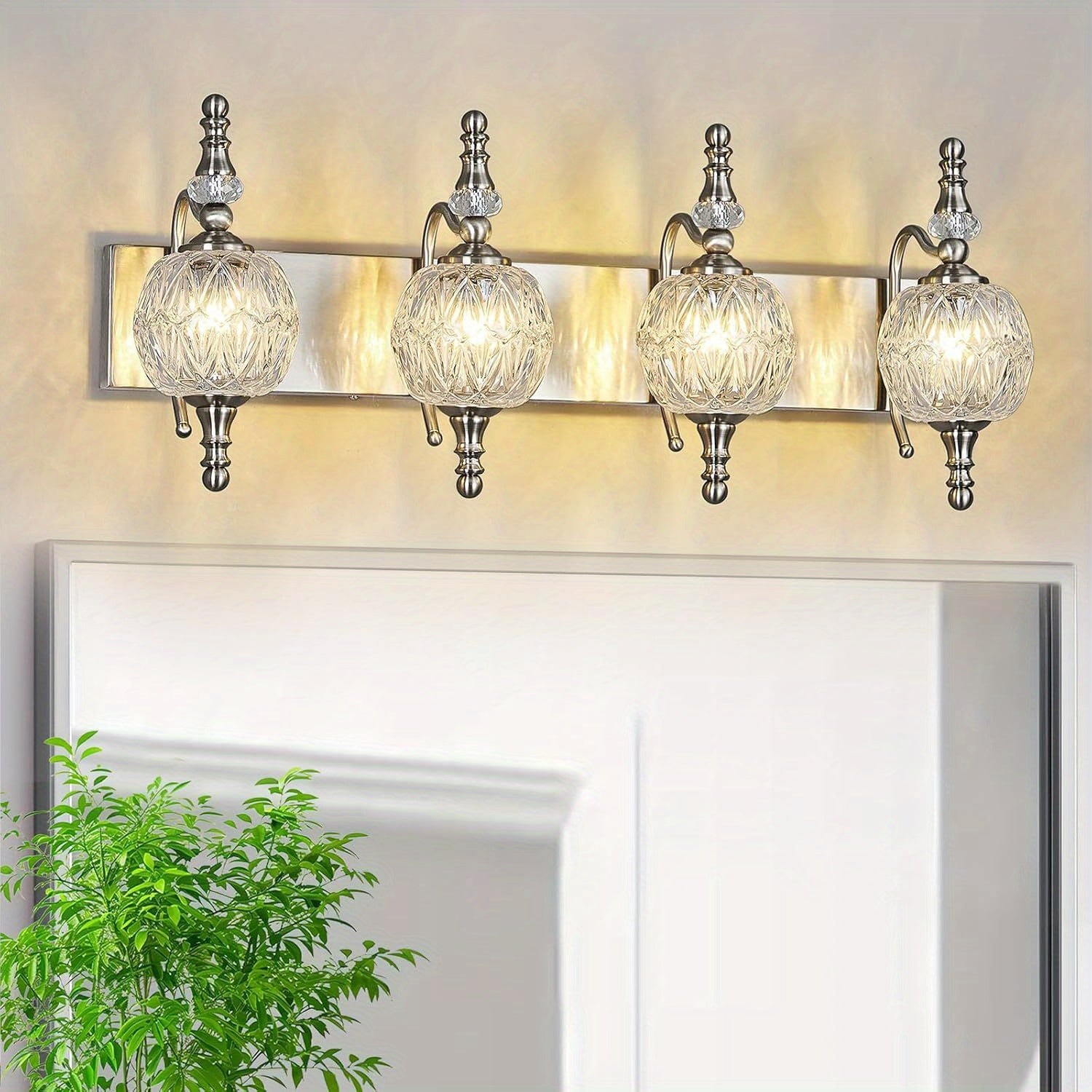 Fixtures - 27.95 Inch Dimmable Wall Mounted Vanity Lamp, Bathroom Vanity Lights Over Mirror, Electroplated Finish, for Makeup, Double Sink, and Small Bathrooms Modern Vanity Lighting