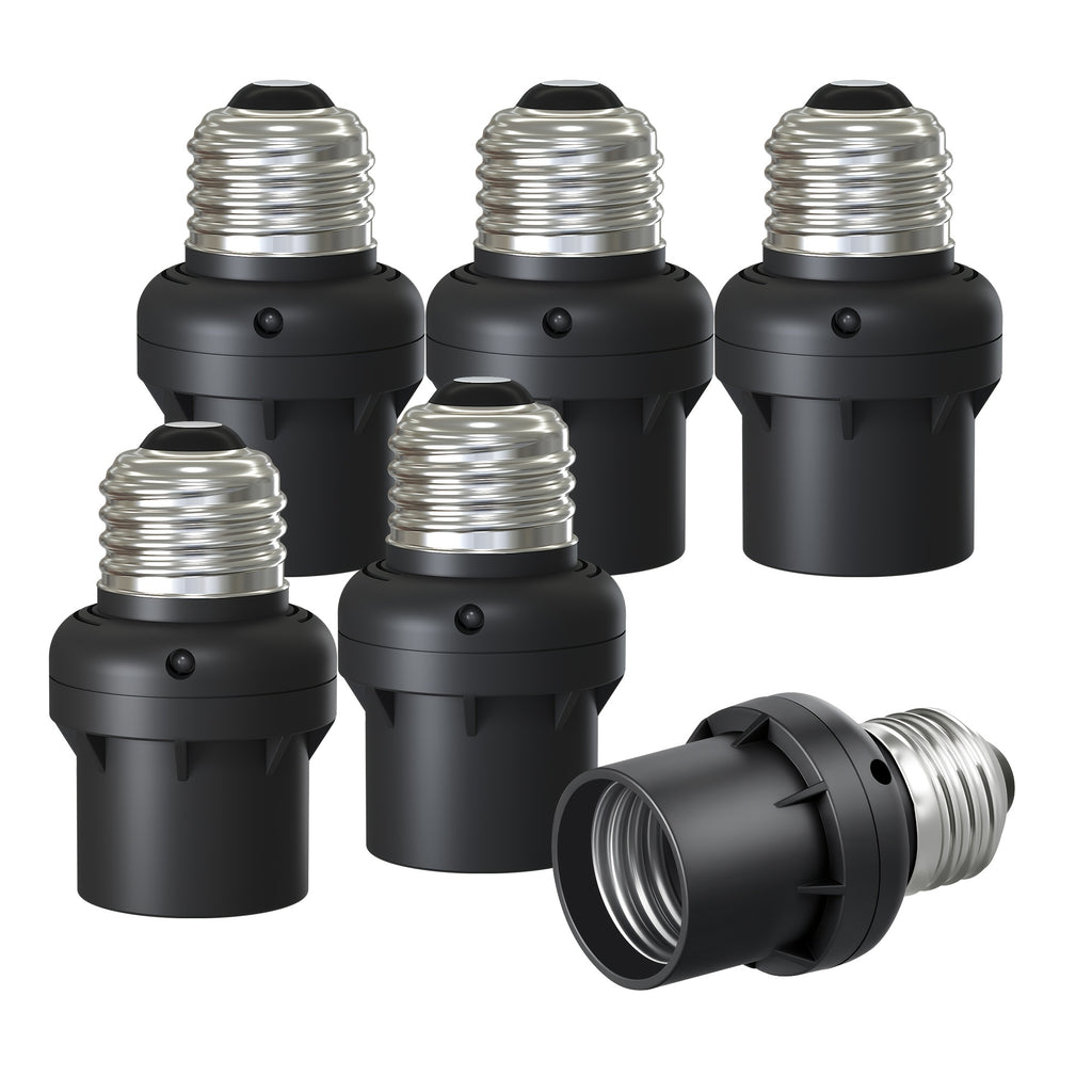 Dusk to Dawn Light Sensor Socket, E26 E27 Bulb Base, Photocell Night Light Outlet, Black, 6 Pack