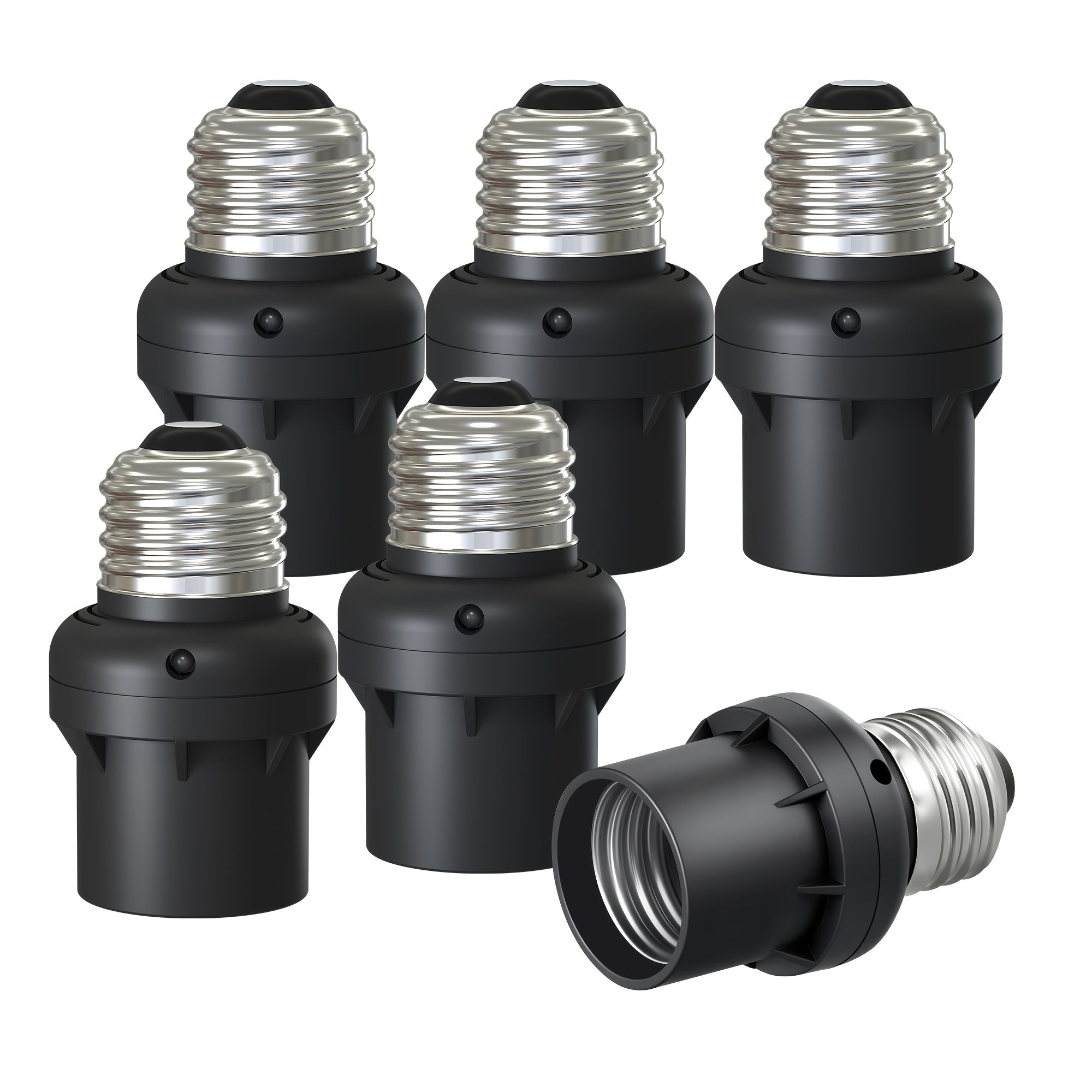 Dusk to Dawn Light Sensor Socket, E26 E27 Bulb Base, Photocell Night Light Outlet, Black, 6 Pack