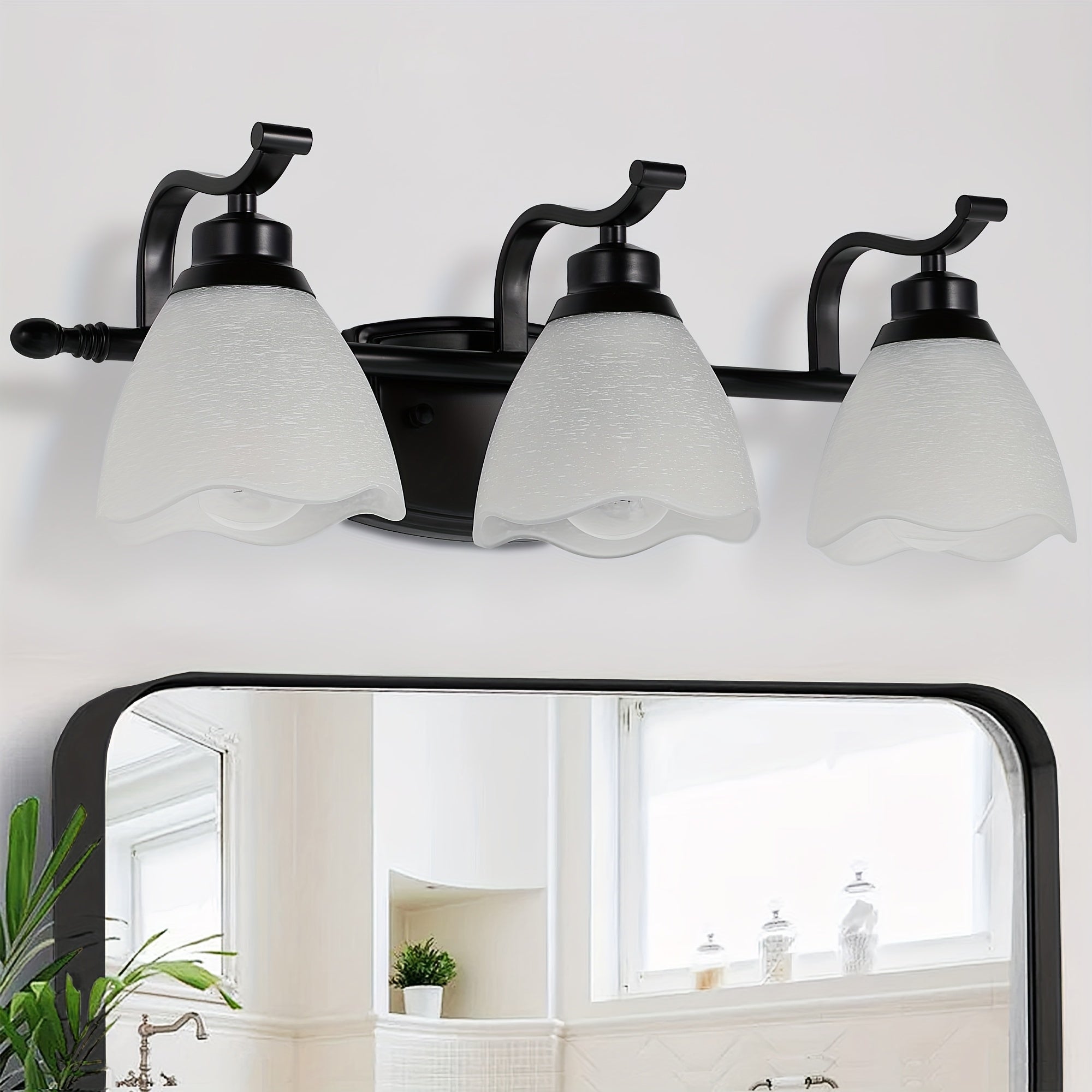 3-Light Modern Bathroom Vanity Light, Matte Black Wall Lights with Frosted Glass Shades, Bathroom Wall Sconce Lamp for Mirror Living Room Bedroom Hallway