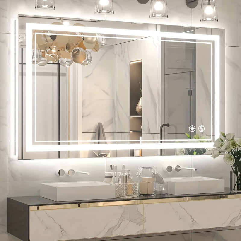 32X40 24X36 28X48 24X32 28X40LED Bathroom Mirror 3 Colors Dimmable Vanity Mirror Anti-fogging Bathroom Mirror with Memory Function Front And Backlit Wall Mounted Horizontal\u002FVertical