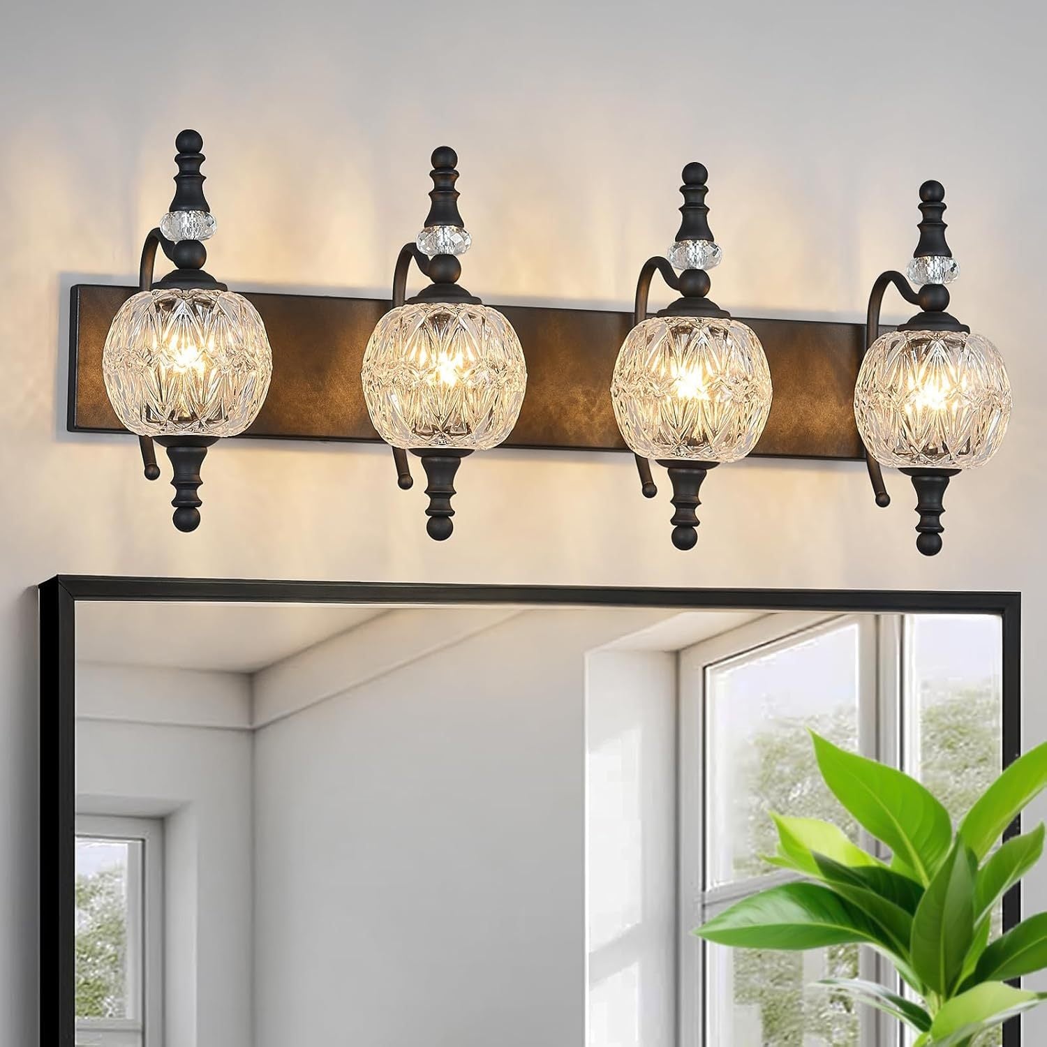 Fixtures - 27.95 Inch Dimmable Wall Mounted Vanity Lamp, Bathroom Vanity Lights Over Mirror, Electroplated Finish, for Makeup, Double Sink, and Small Bathrooms Modern Vanity Lighting