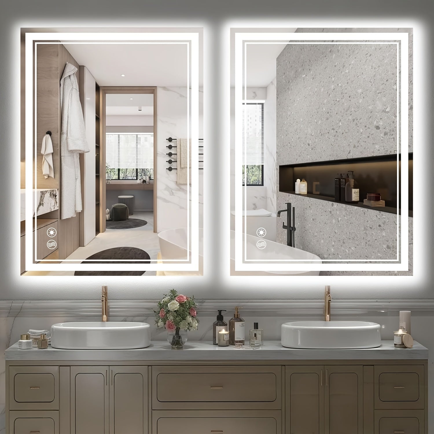 32X40 24X36 28X48 24X32 28X40LED Bathroom Mirror 3 Colors Dimmable Vanity Mirror Anti-fogging Bathroom Mirror with Memory Function Front And Backlit Wall Mounted Horizontal\u002FVertical