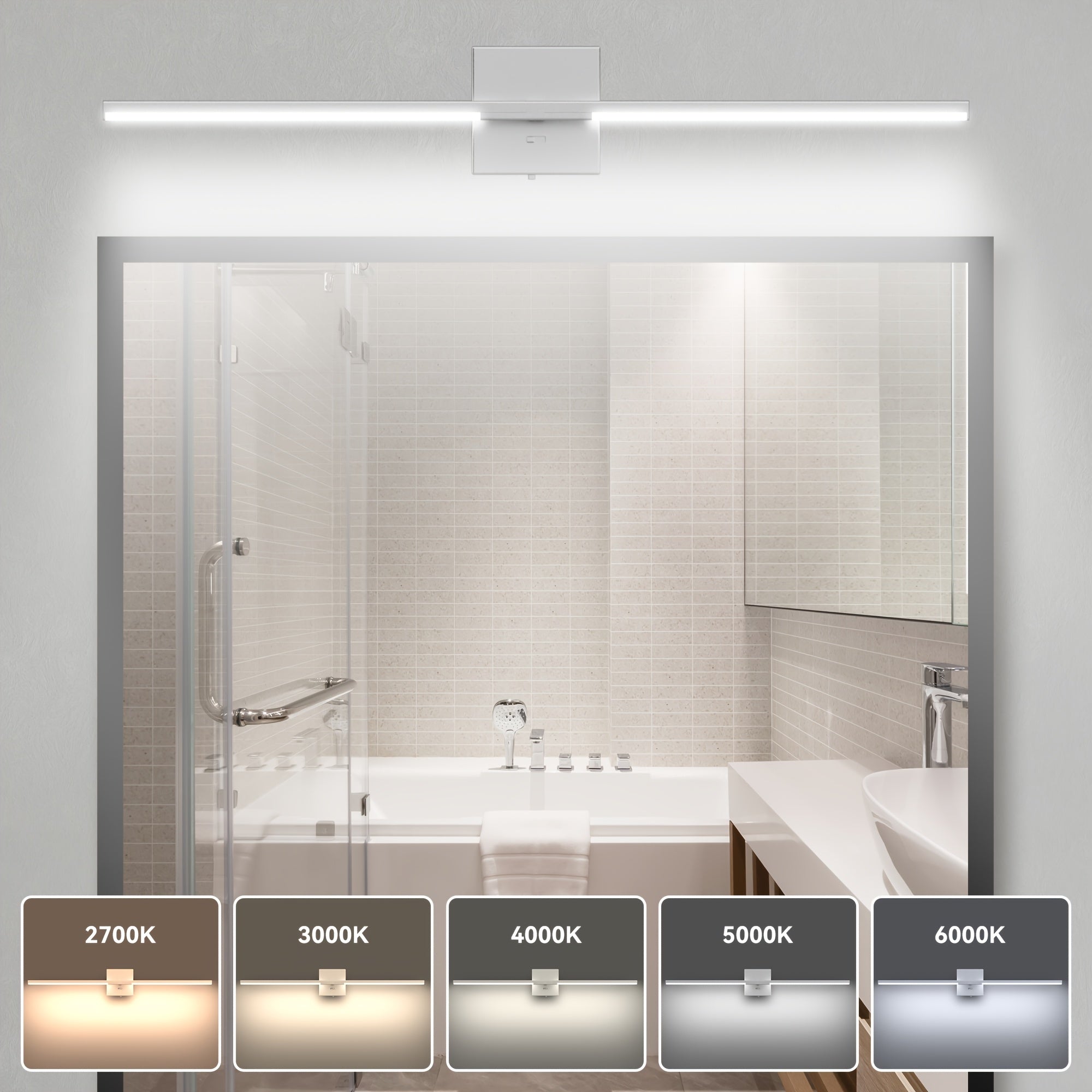 32 Inch Modern LED Bathroom Vanity Light, Built-In Dimmer Switch, 18.5W Dimmable 5CCT Fixture Over Mirror, Matte Silver\u002F Black Aluminum Wall Sconce, Adjustable Color Temperature - ETL FCC Listed