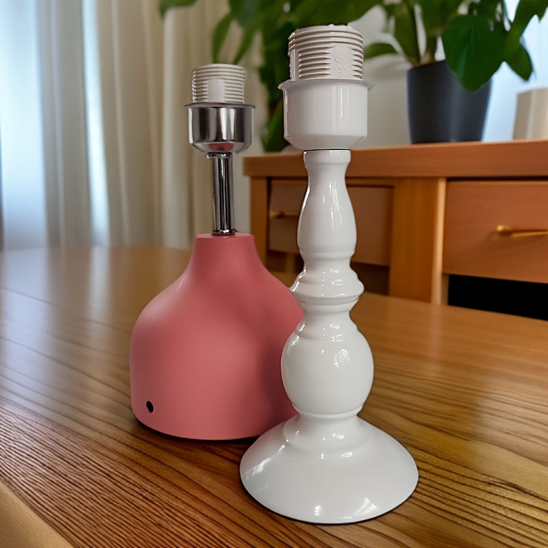 E27 Screw White Painted Metal Straight Rod Table Lamp Base Wholesale Lamp Holder Internet Celebrity Wrought Iron Lamp Holder, Bedroom Bedside Decorative Lighting Fixtures Additions, No Wire No Bulb