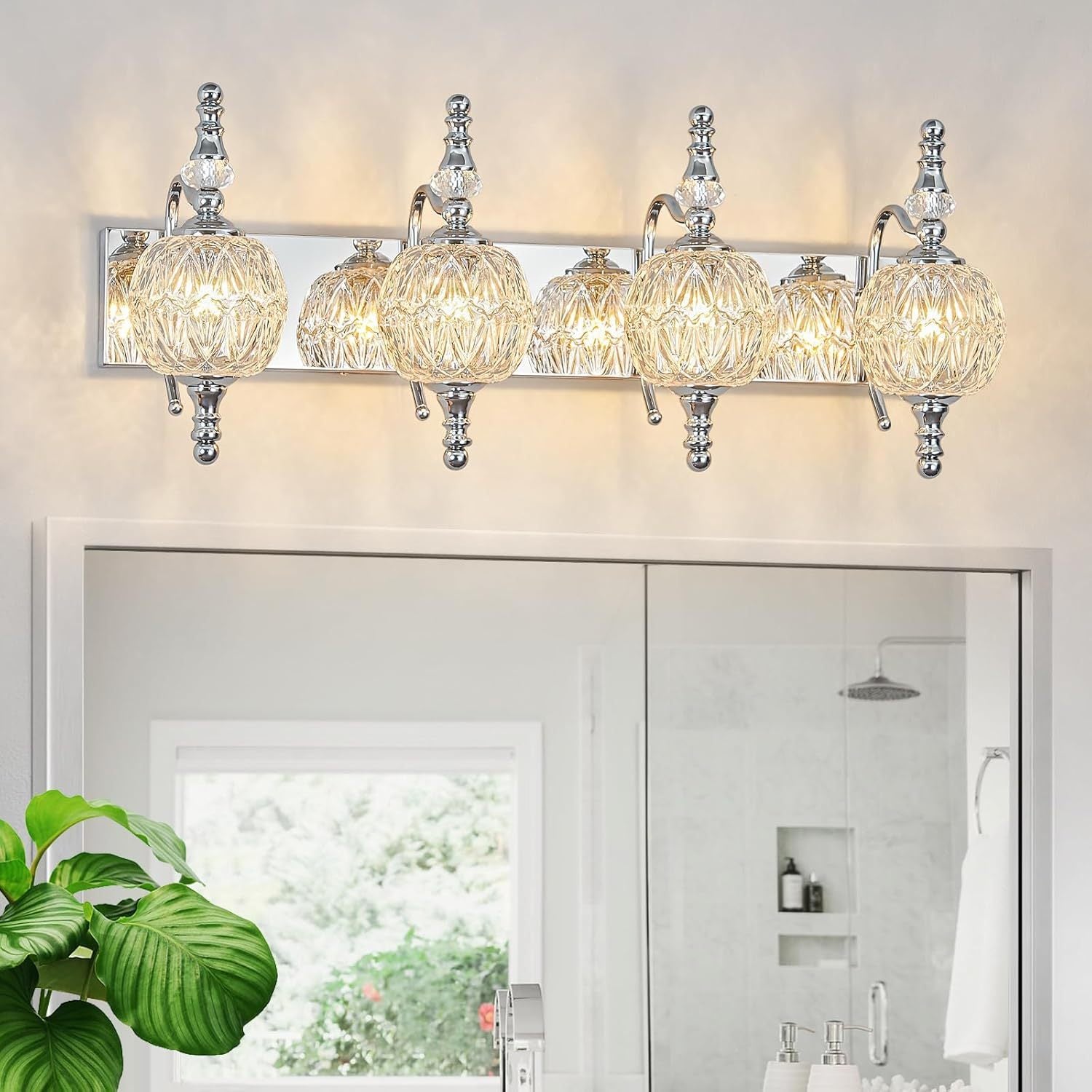 Fixtures - 27.95 Inch Dimmable Wall Mounted Vanity Lamp, Bathroom Vanity Lights Over Mirror, Electroplated Finish, for Makeup, Double Sink, and Small Bathrooms Modern Vanity Lighting