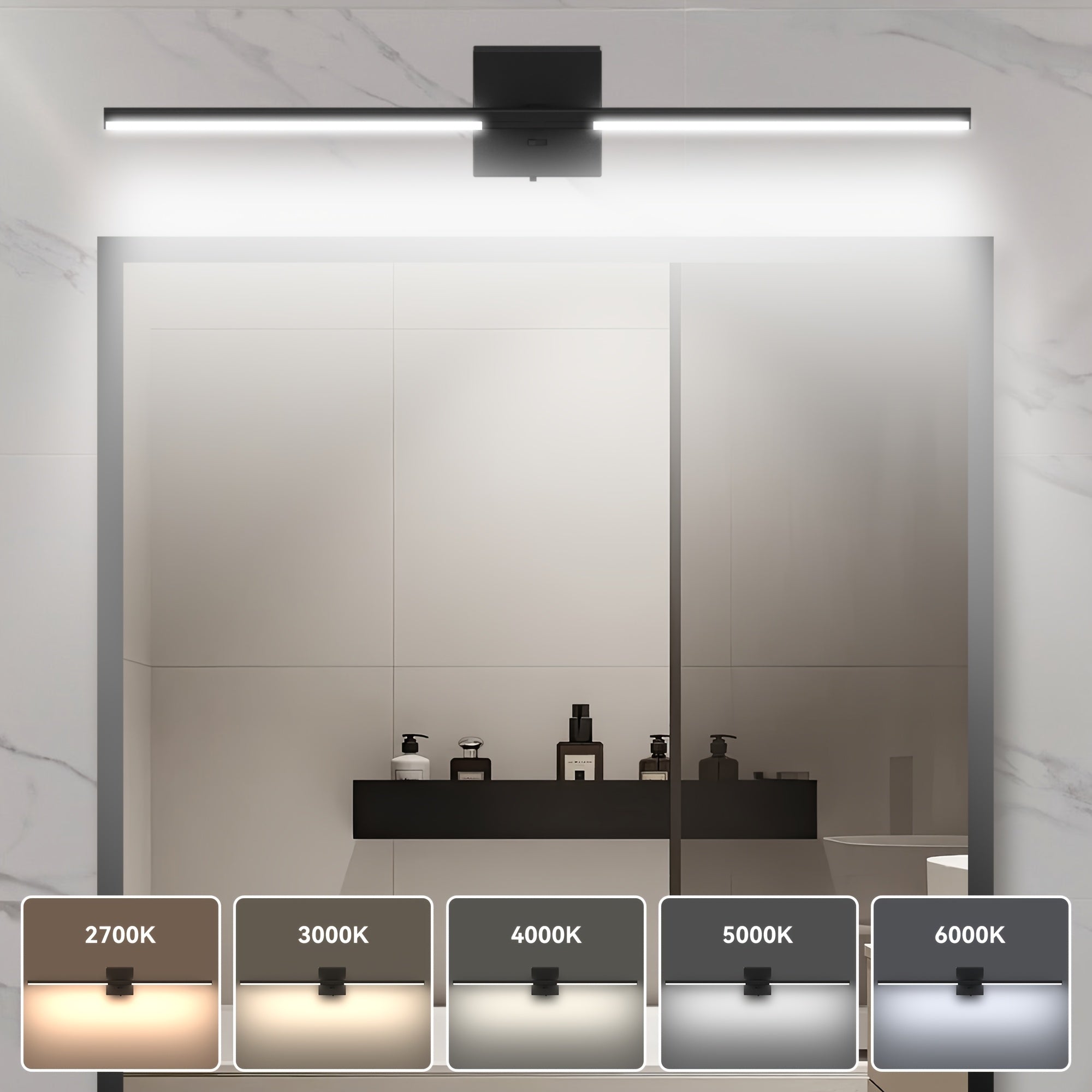 32 Inch Modern LED Bathroom Vanity Light, Built-In Dimmer Switch, 18.5W Dimmable 5CCT Fixture Over Mirror, Matte Silver\u002F Black Aluminum Wall Sconce, Adjustable Color Temperature - ETL FCC Listed
