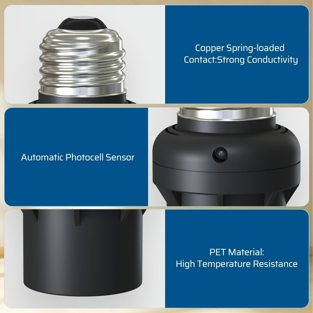 Dusk to Dawn Light Sensor Socket, E26 E27 Bulb Base, Photocell Night Light Outlet, Black, 6 Pack