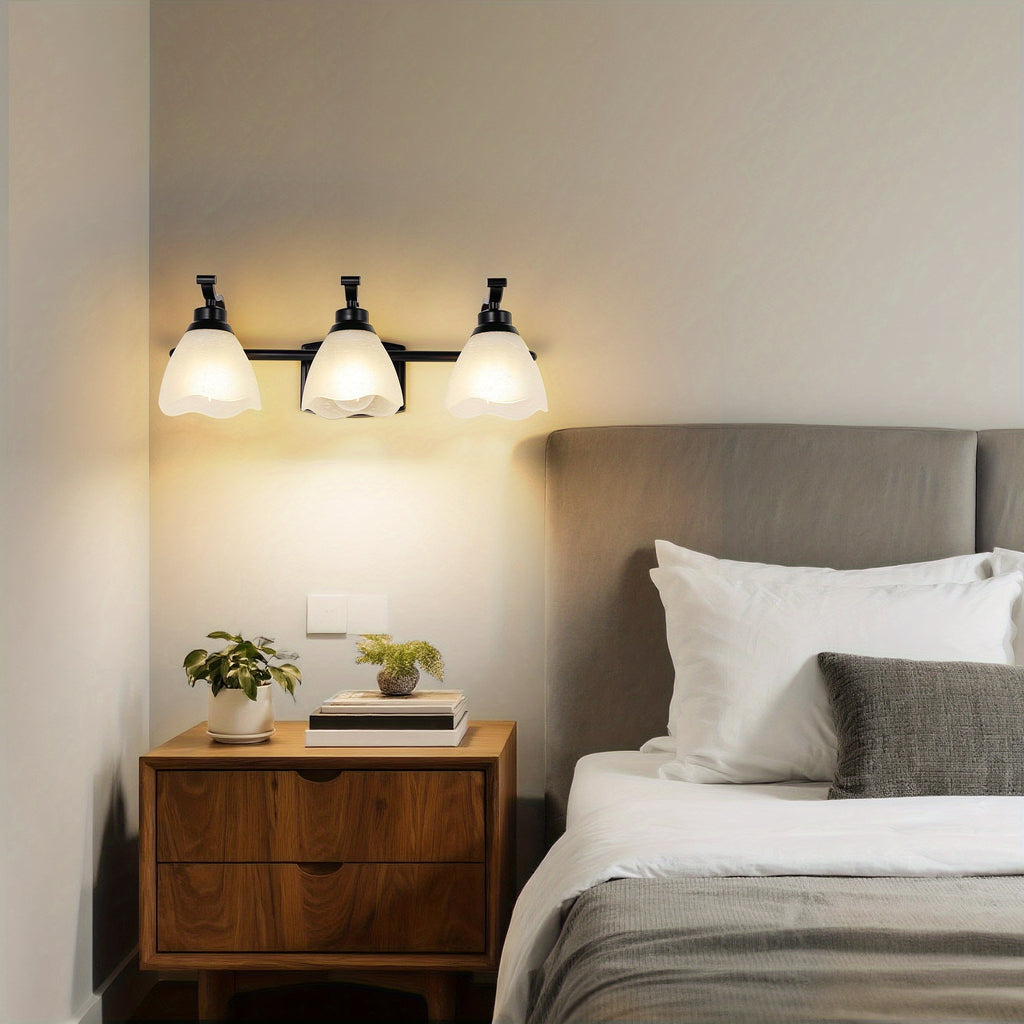 3-Light Modern Bathroom Vanity Light, Matte Black Wall Lights with Frosted Glass Shades, Bathroom Wall Sconce Lamp for Mirror Living Room Bedroom Hallway
