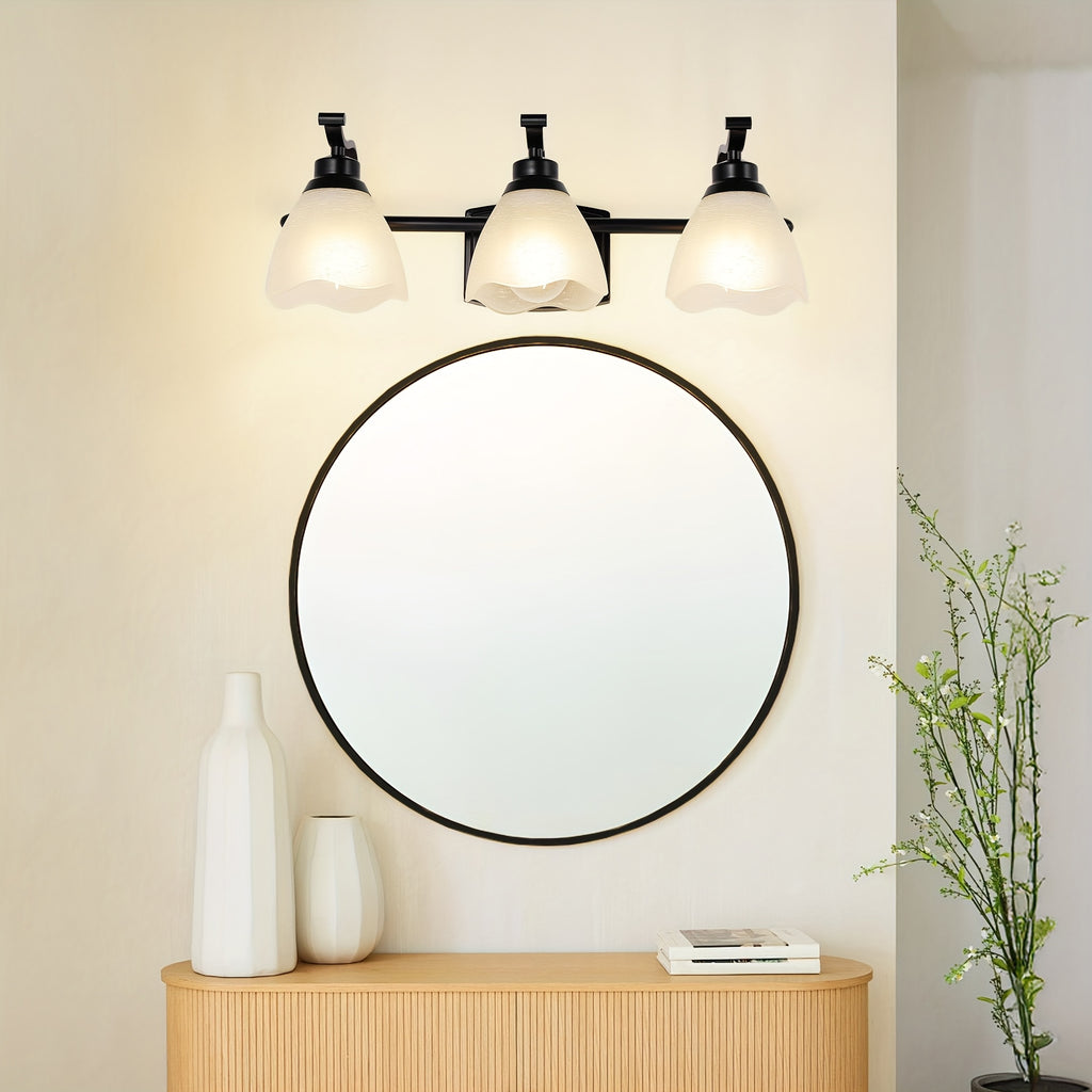 3-Light Modern Bathroom Vanity Light, Matte Black Wall Lights with Frosted Glass Shades, Bathroom Wall Sconce Lamp for Mirror Living Room Bedroom Hallway