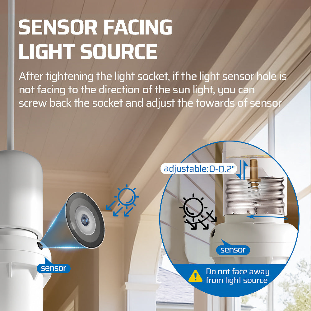 Dusk to Dawn Light Sensor Socket, E26\u002FE27 Bulb Adapter with 360° Adjustable Sensor, Auto On Off Light Socket, 6 Pack