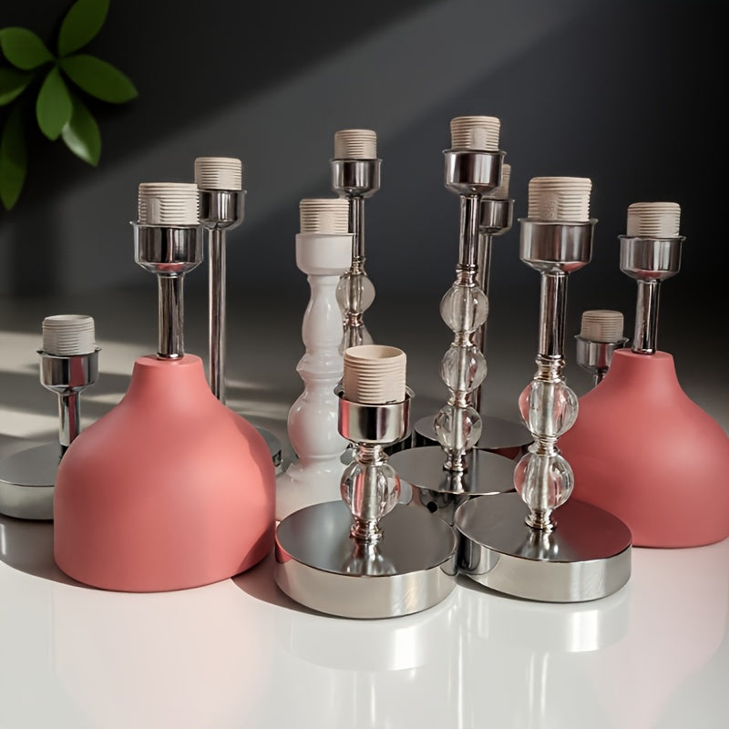 E27 Screw White Painted Metal Straight Rod Table Lamp Base Wholesale Lamp Holder Internet Celebrity Wrought Iron Lamp Holder, Bedroom Bedside Decorative Lighting Fixtures Additions, No Wire No Bulb