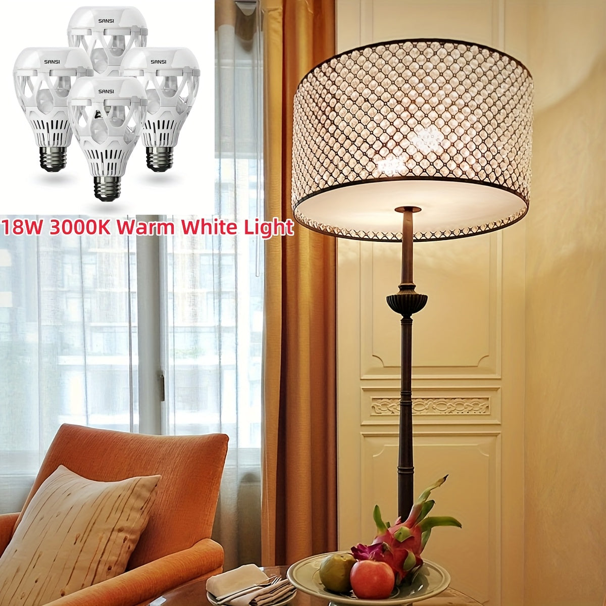 SANSI 4pcs 18W (150 Watt Equivalent) LED Light Bulb, A21 LED Bulbs, 2500 Lumens Light Bulbs, 3000K Warm White LED, E26 Base, Non-Dimmable, Bright Led Bulbs For Home Workshop