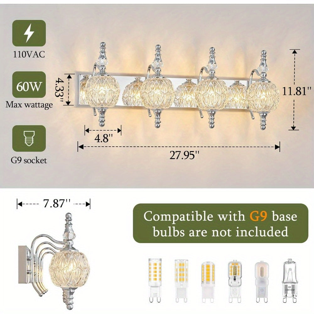 Fixtures - 27.95 Inch Dimmable Wall Mounted Vanity Lamp, Bathroom Vanity Lights Over Mirror, Electroplated Finish, for Makeup, Double Sink, and Small Bathrooms Modern Vanity Lighting