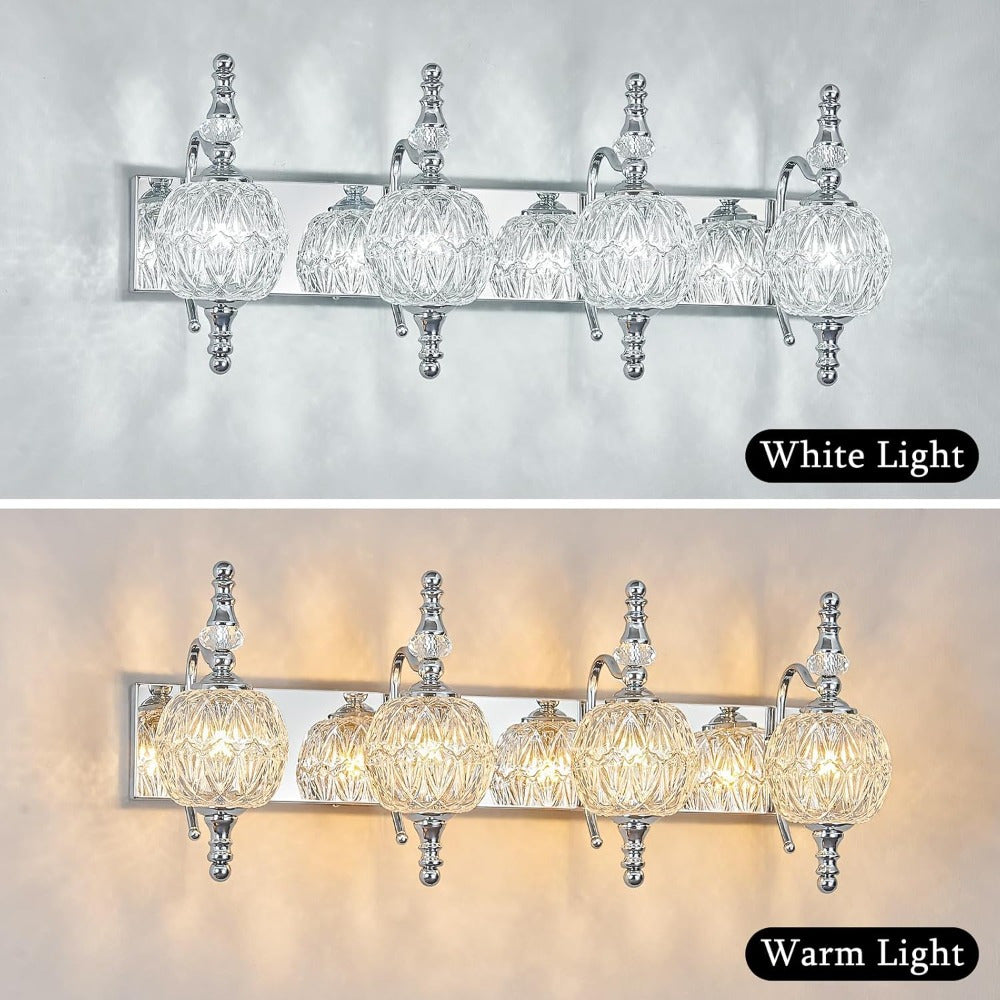 Fixtures - 27.95 Inch Dimmable Wall Mounted Vanity Lamp, Bathroom Vanity Lights Over Mirror, Electroplated Finish, for Makeup, Double Sink, and Small Bathrooms Modern Vanity Lighting