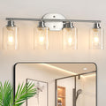 4-Light Bathroom Fixture, E26 Base Modern Vanity Mirror Light with Clear Glass Shade for Bathroom Wall Mirrors, Kitchen, Living Room, Hallway, Cabinets, Porch, Bedroom, Study, Bulb Not Included