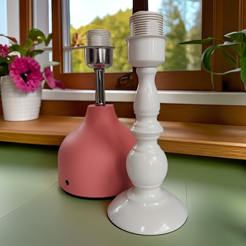 E27 Screw White Painted Metal Straight Rod Table Lamp Base Wholesale Lamp Holder Internet Celebrity Wrought Iron Lamp Holder, Bedroom Bedside Decorative Lighting Fixtures Additions, No Wire No Bulb