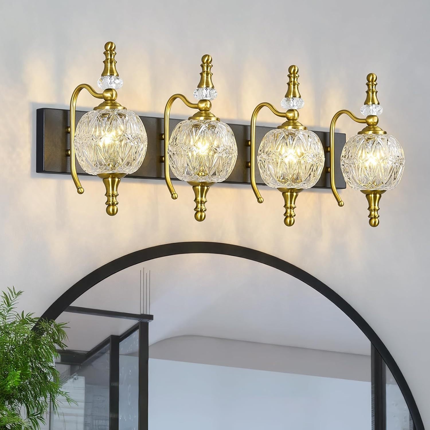 Fixtures - 27.95 Inch Dimmable Wall Mounted Vanity Lamp, Bathroom Vanity Lights Over Mirror, Electroplated Finish, for Makeup, Double Sink, and Small Bathrooms Modern Vanity Lighting