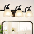3-Light Modern Bathroom Vanity Light, Matte Black Wall Lights with Frosted Glass Shades, Bathroom Wall Sconce Lamp for Mirror Living Room Bedroom Hallway