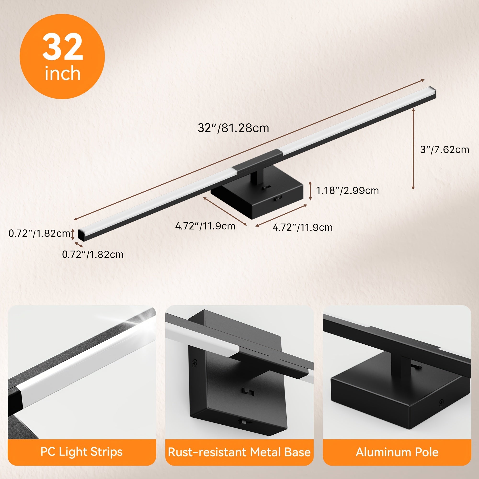 32 Inch Modern LED Bathroom Vanity Light, Built-In Dimmer Switch, 18.5W Dimmable 5CCT Fixture Over Mirror, Matte Silver\u002F Black Aluminum Wall Sconce, Adjustable Color Temperature - ETL FCC Listed