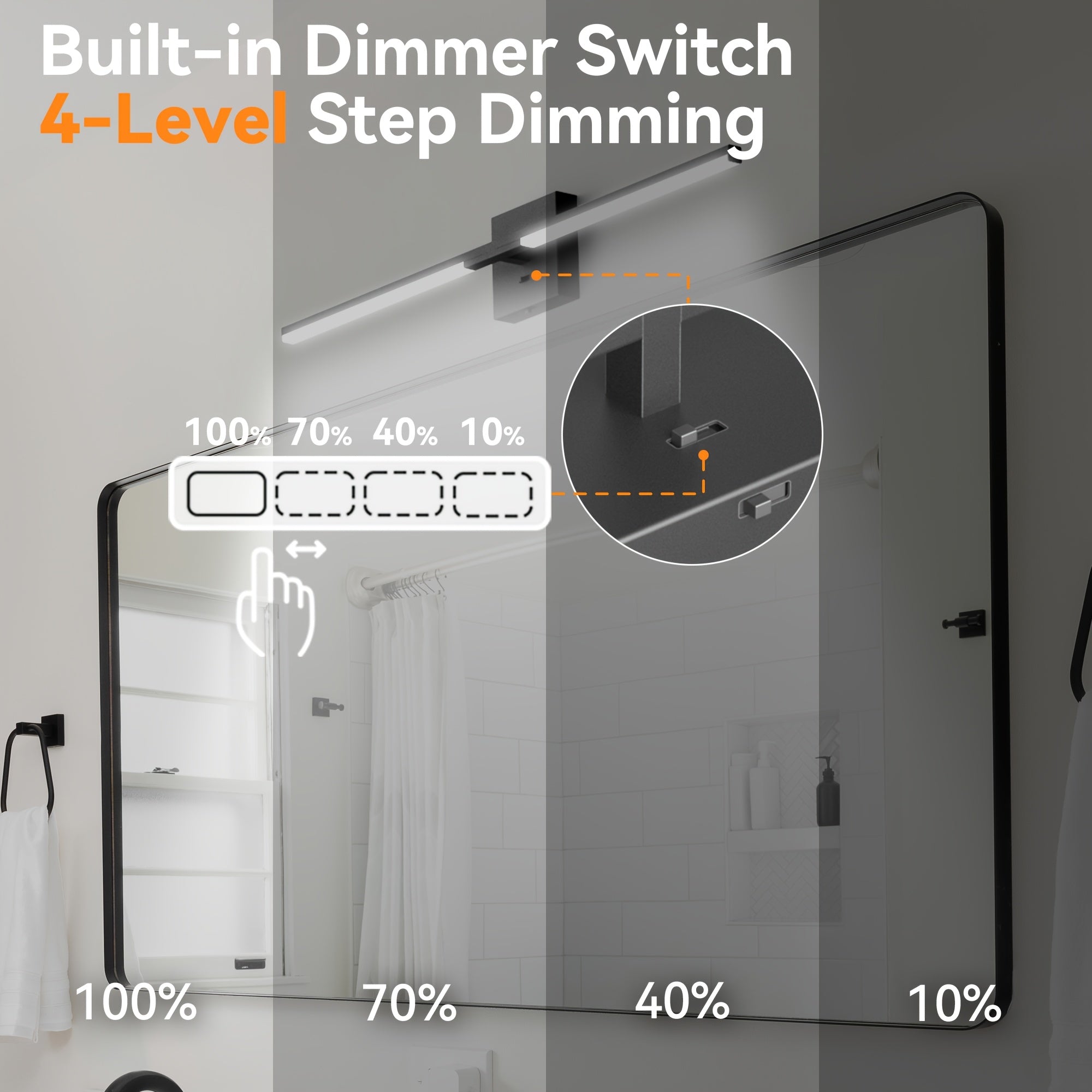 32 Inch Modern LED Bathroom Vanity Light, Built-In Dimmer Switch, 18.5W Dimmable 5CCT Fixture Over Mirror, Matte Silver\u002F Black Aluminum Wall Sconce, Adjustable Color Temperature - ETL FCC Listed