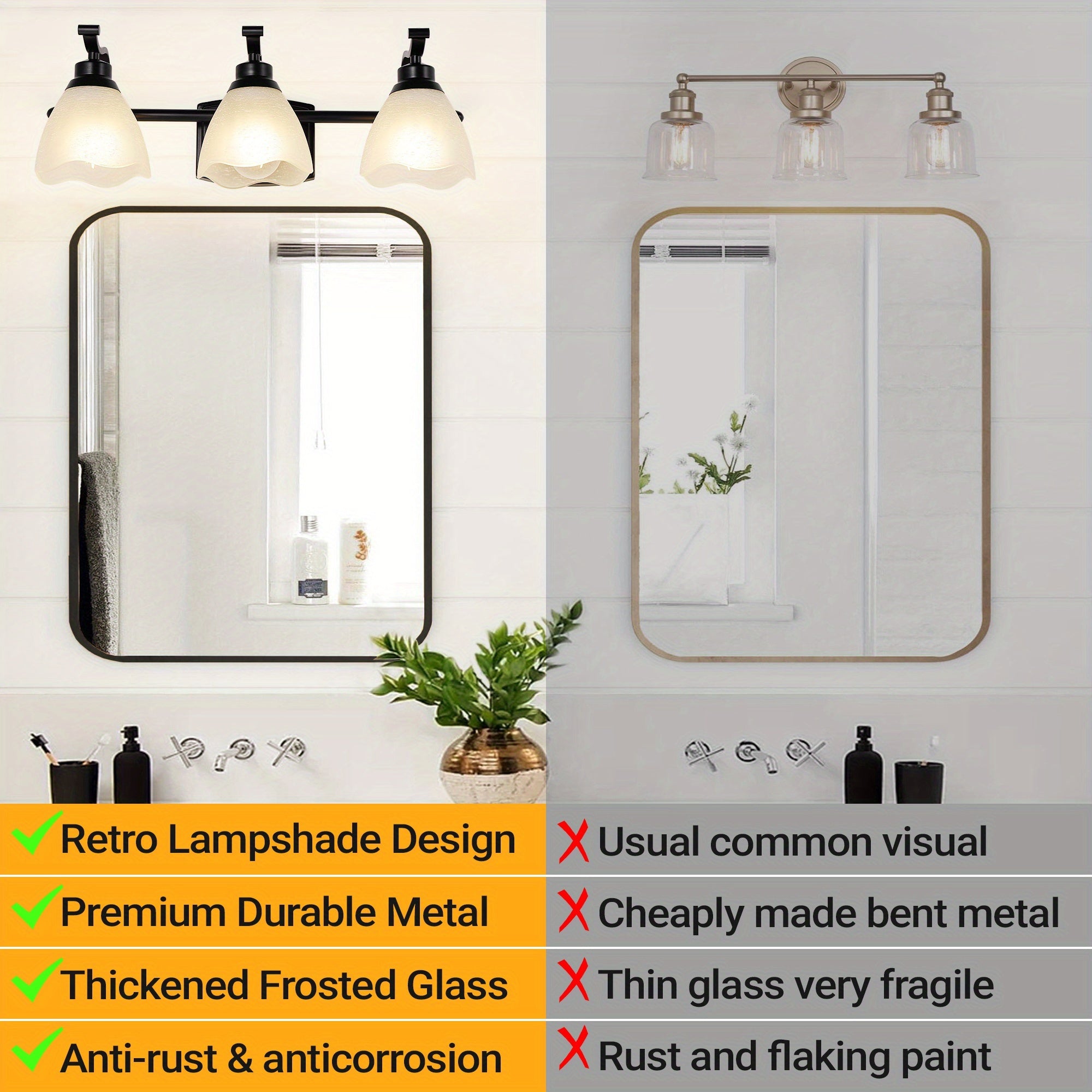3-Light Modern Bathroom Vanity Light, Matte Black Wall Lights with Frosted Glass Shades, Bathroom Wall Sconce Lamp for Mirror Living Room Bedroom Hallway
