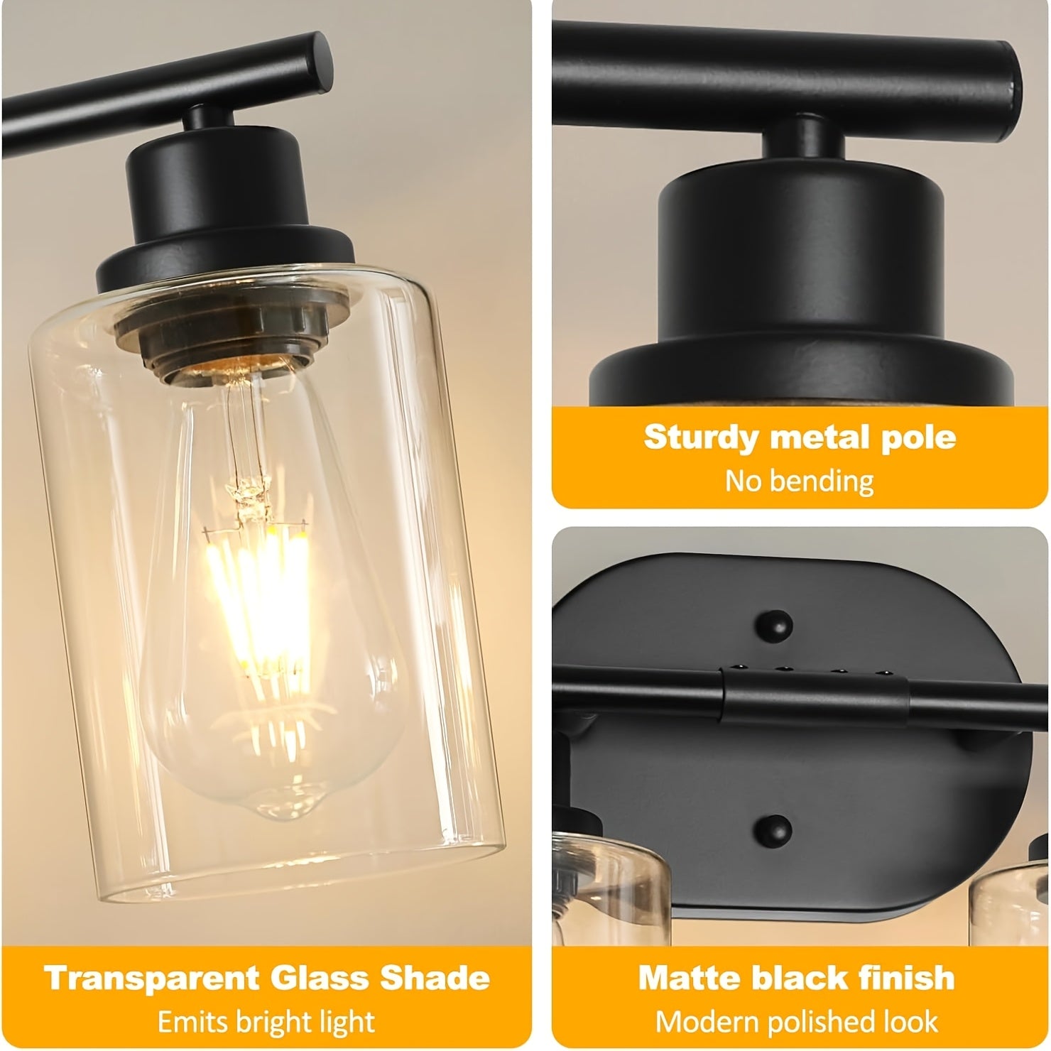 4-Light Bathroom Fixture, E26 Base Modern Vanity Mirror Light with Clear Glass Shade for Bathroom Wall Mirrors, Kitchen, Living Room, Hallway, Cabinets, Porch, Bedroom, Study, Bulb Not Included