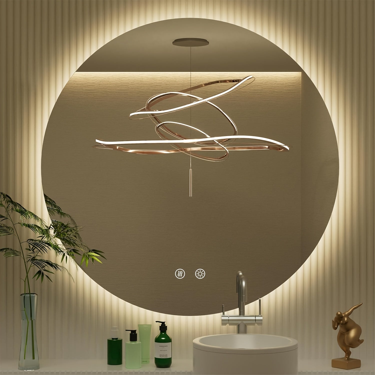 Round Backlit Bathroom Mirror With Lights, Wall-Mounted Vanity Mirrors, Circle LED Mirror For Bathroom, Anit-Fog, Stepless Dimmable, 3 Color Changing, Memory, Shatter-Proof