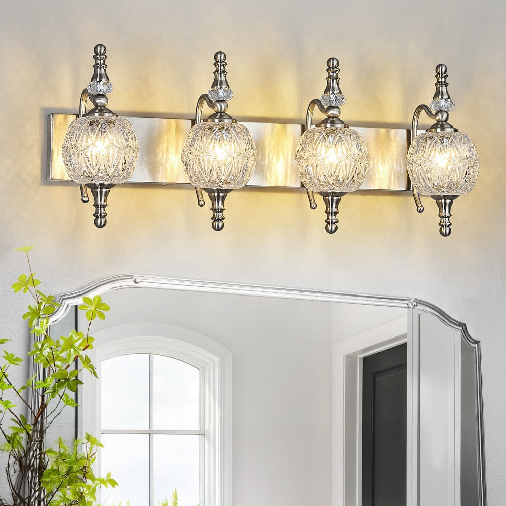 Fixtures - 27.95 Inch Dimmable Wall Mounted Vanity Lamp, Bathroom Vanity Lights Over Mirror, Electroplated Finish, for Makeup, Double Sink, and Small Bathrooms Modern Vanity Lighting