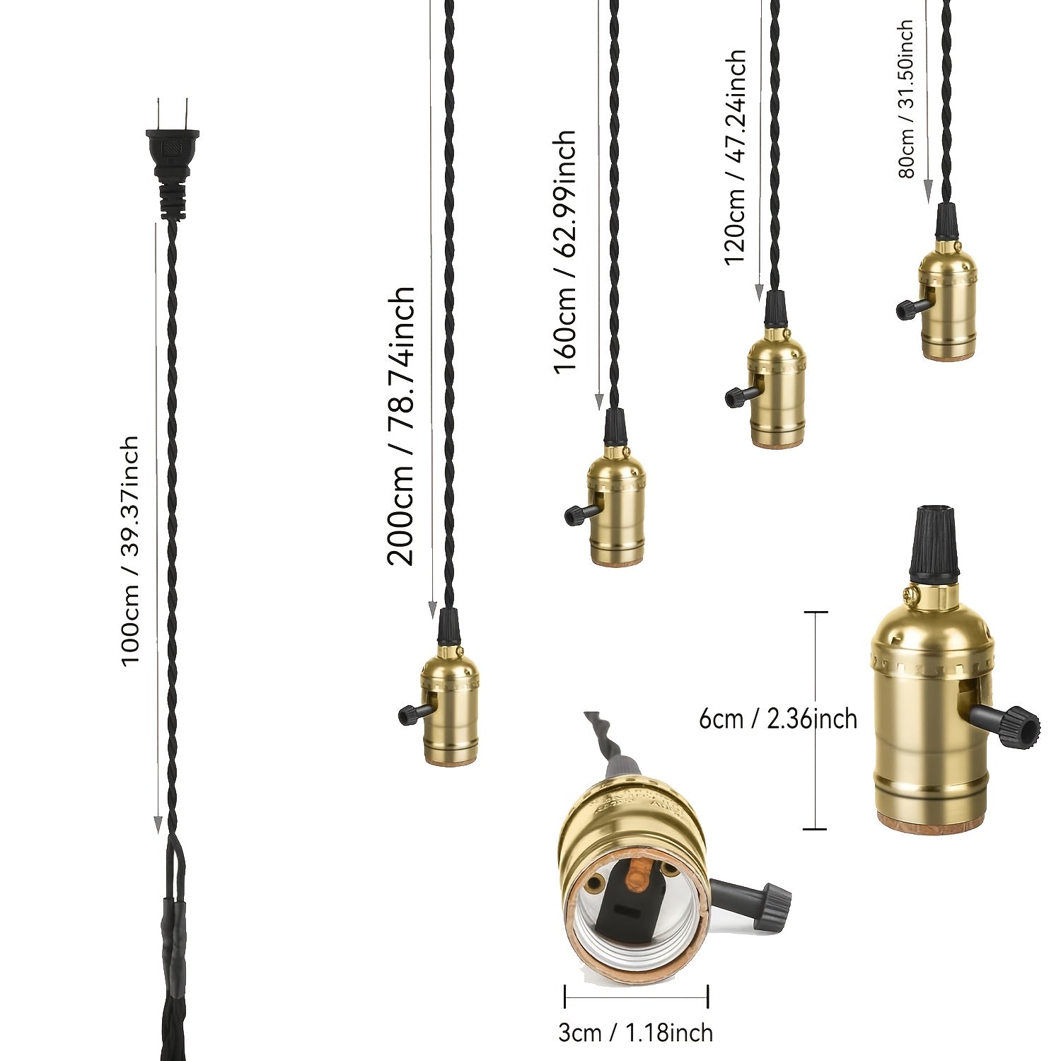 Vintage Chandelier Socket Power Line Kit, E26 Solid Industrial Socket Power Line Lamp Holder, Designed for Home Decor, Suitable for Kitchen\u002FRestaurant\u002FBar\u002FDining Room (Bulb Not Included)