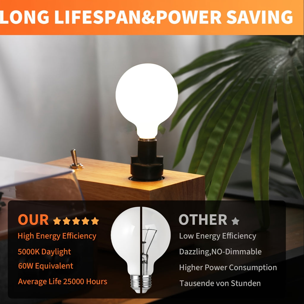 G25 Globe Light Bulbs 60 Watt, Dimmable E26 led Light Bulb, Decorative Vanity Lights LED Bulbs, 5000K Daylight, 700LM, 8Pack