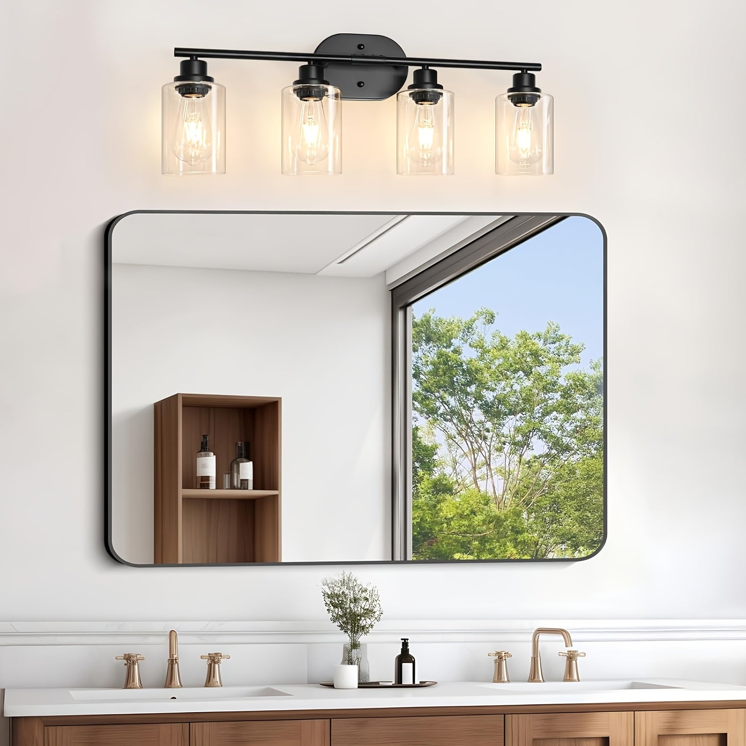 4-Light Bathroom Fixture, E26 Base Modern Vanity Mirror Light with Clear Glass Shade for Bathroom Wall Mirrors, Kitchen, Living Room, Hallway, Cabinets, Porch, Bedroom, Study, Bulb Not Included