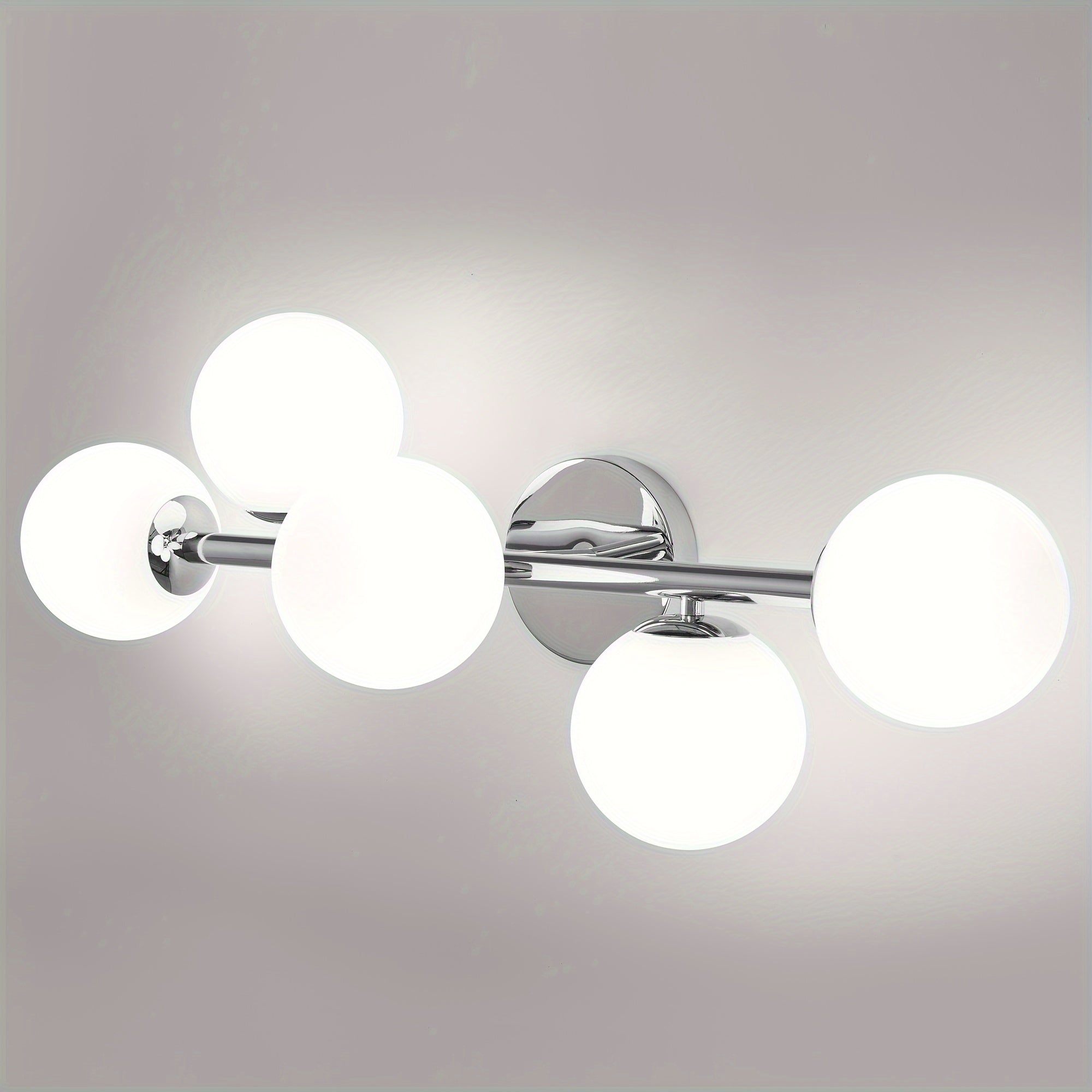 Bathroom Vanity Lights, 5-Light Bathroom Light Fixtures, Mid Century Modern Brass Bathroom Light Ceiling Light, Wall Sconces Semi-Flush Mount Light Fixture With Milk Globe Glass, Brass Gold, G9 Base
