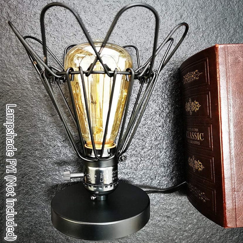 Edison Desk Lamp, Vintage Table Lamp Base, E26 E27 Industrial Retro Loft Light with Plug in Cord On Off Switch, Bedside Lamp Holder, Home Office College Dorm Lighting Decor, Black No Bulb