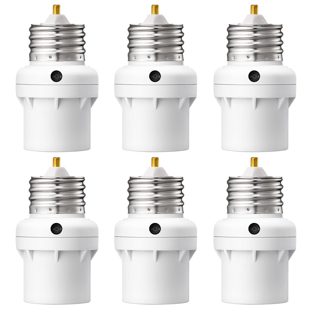 Dusk to Dawn Light Sensor Socket, E26\u002FE27 Bulb Adapter with 360° Adjustable Sensor, Auto On Off Light Socket, 6 Pack
